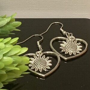 Sunflower Earring, Heart Earring, Boho Earring, Flower Earring, Gift Idea
